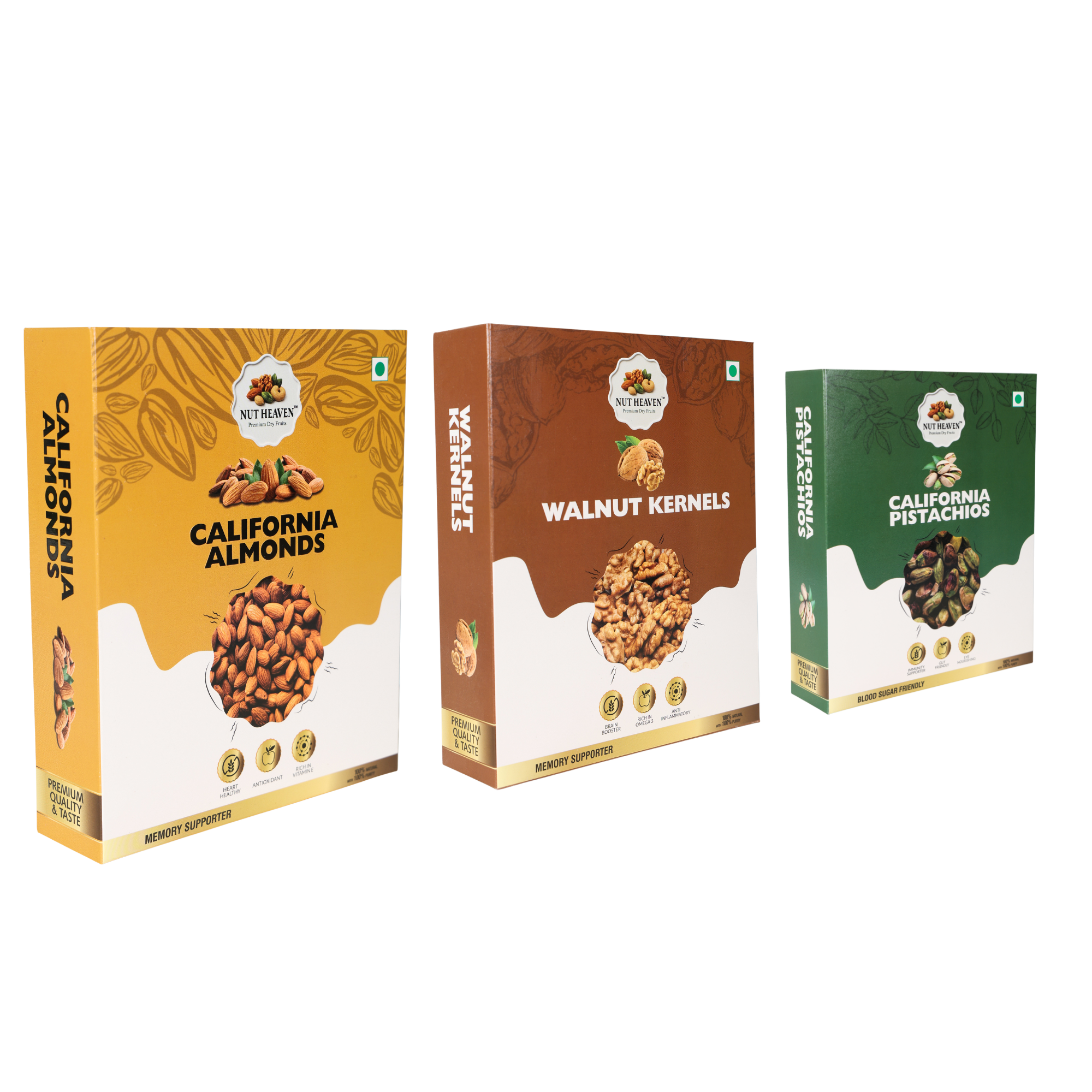 Nut Heaven Almonds 500g + Walnuts 500g + Pistachios 200g | Elite Health Combo | Premium Nutrition Pack