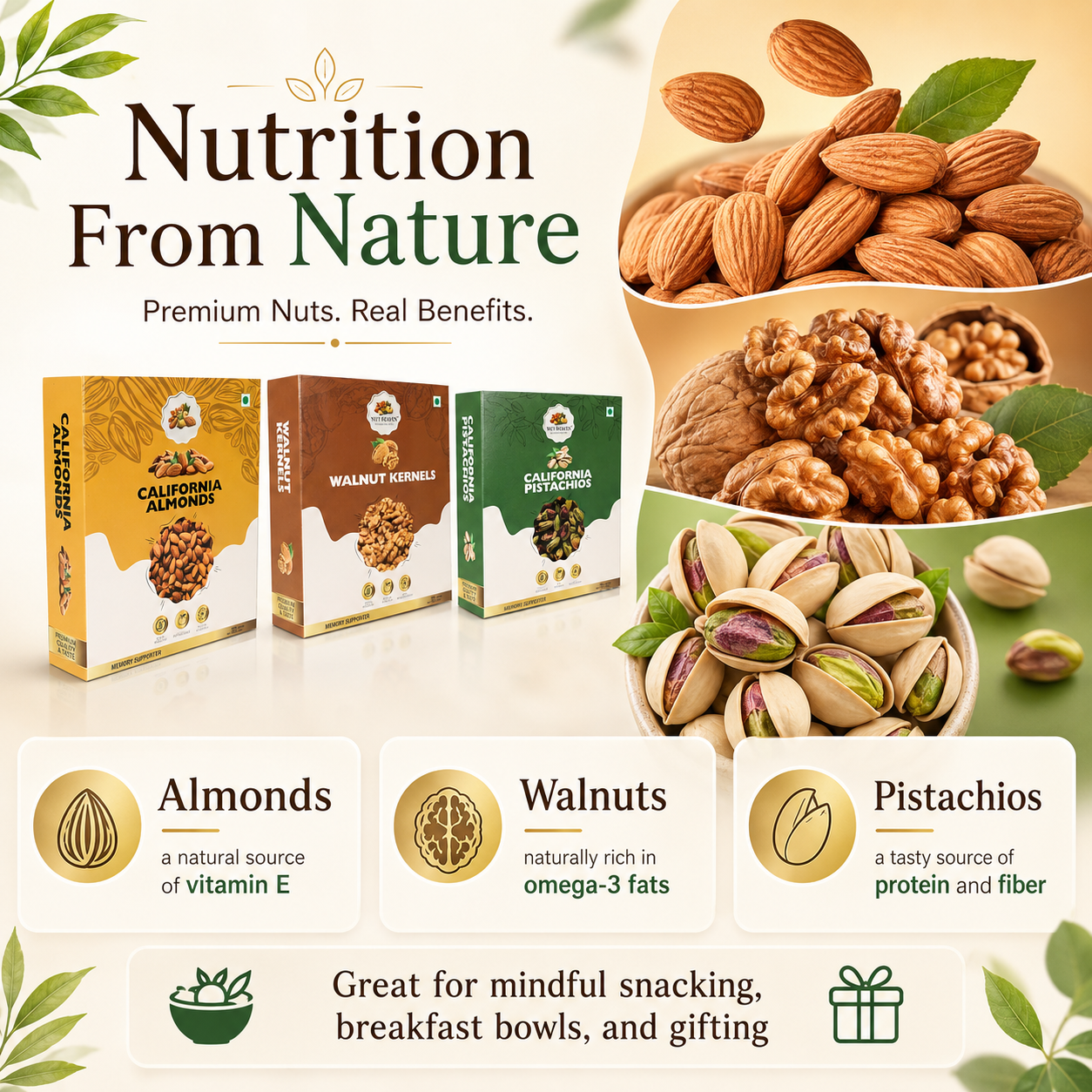 Nut Heaven Almonds 500g + Walnuts 500g + Pistachios 200g | Elite Health Combo | Premium Nutrition Pack