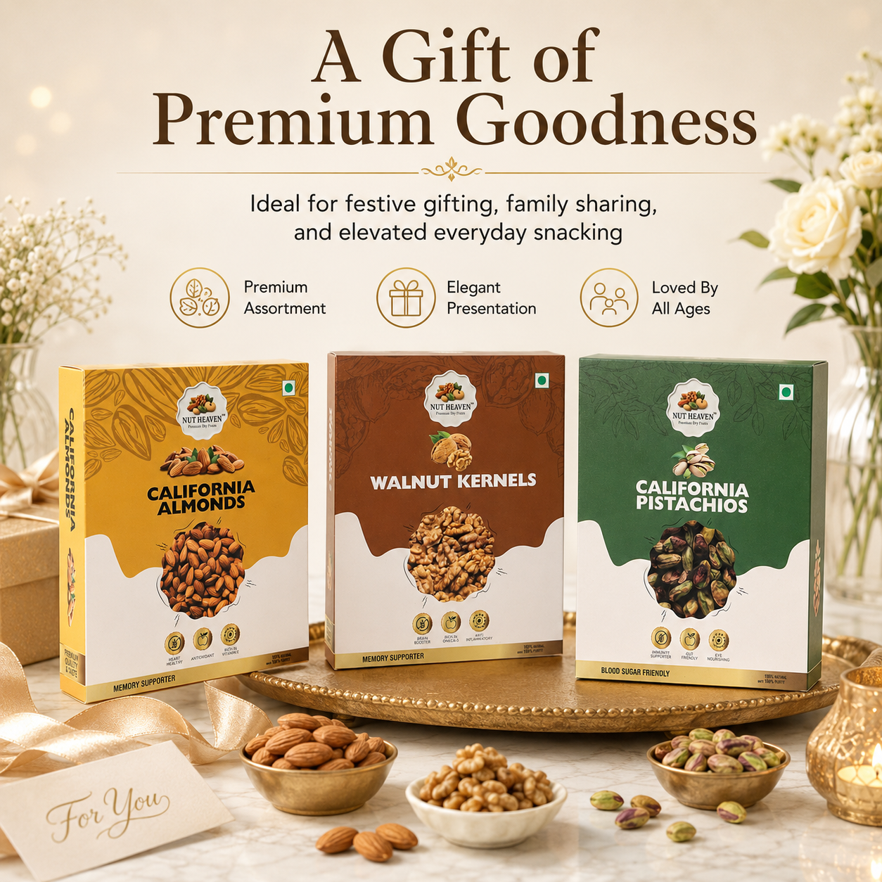Nut Heaven Almonds 500g + Walnuts 500g + Pistachios 200g | Elite Health Combo | Premium Nutrition Pack