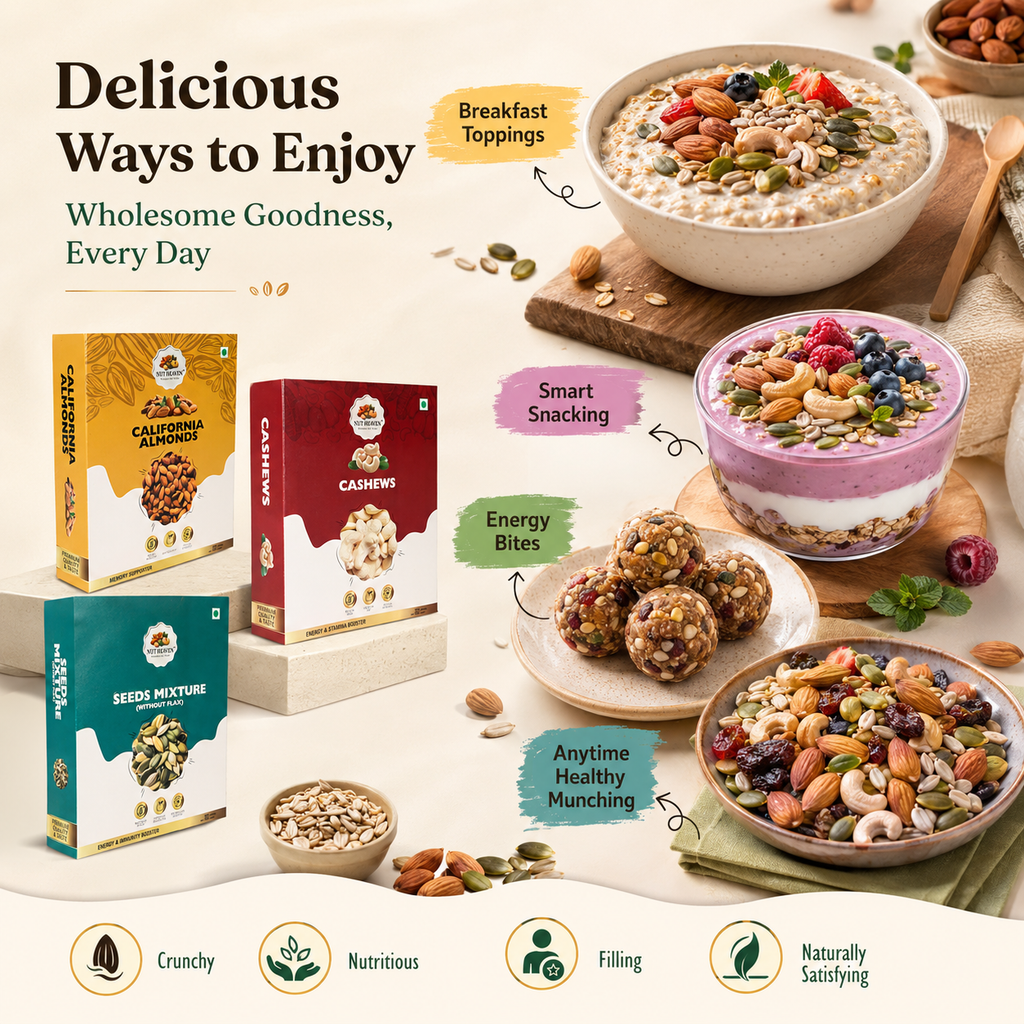 Nut Heaven Almonds 500g + Cashews 500g + Seed Mix 500g | Ultimate Nutrition Pack | Healthy Snack Combo