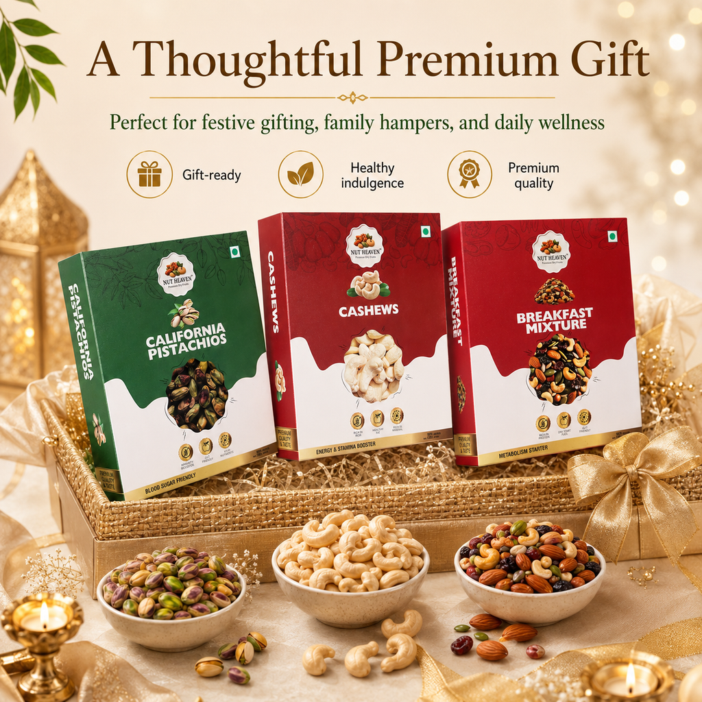 Nut Heaven Pistachios 500g + Cashews 500g + Breakfast Mix 500g | Luxury Snack Combo | Premium Nutrition Pack
