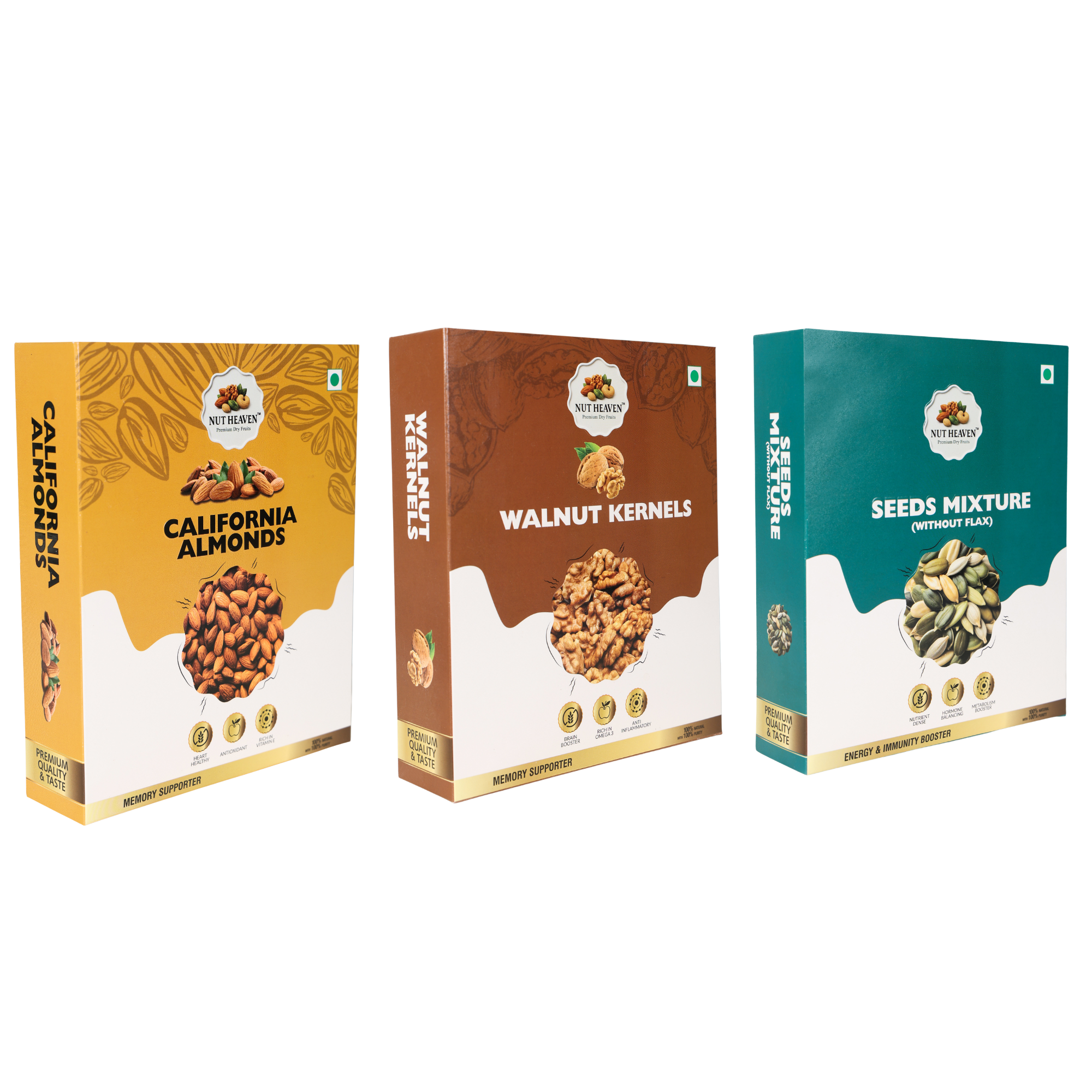 Nut Heaven Almonds 500g + Walnuts 500g + Seed Mix 500g | Super Health Pack | Omega Rich Nutrition Combo