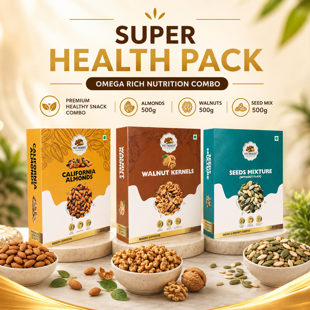 Nut Heaven Almonds 500g + Walnuts 500g + Seed Mix 500g | Super Health Pack | Omega Rich Nutrition Combo