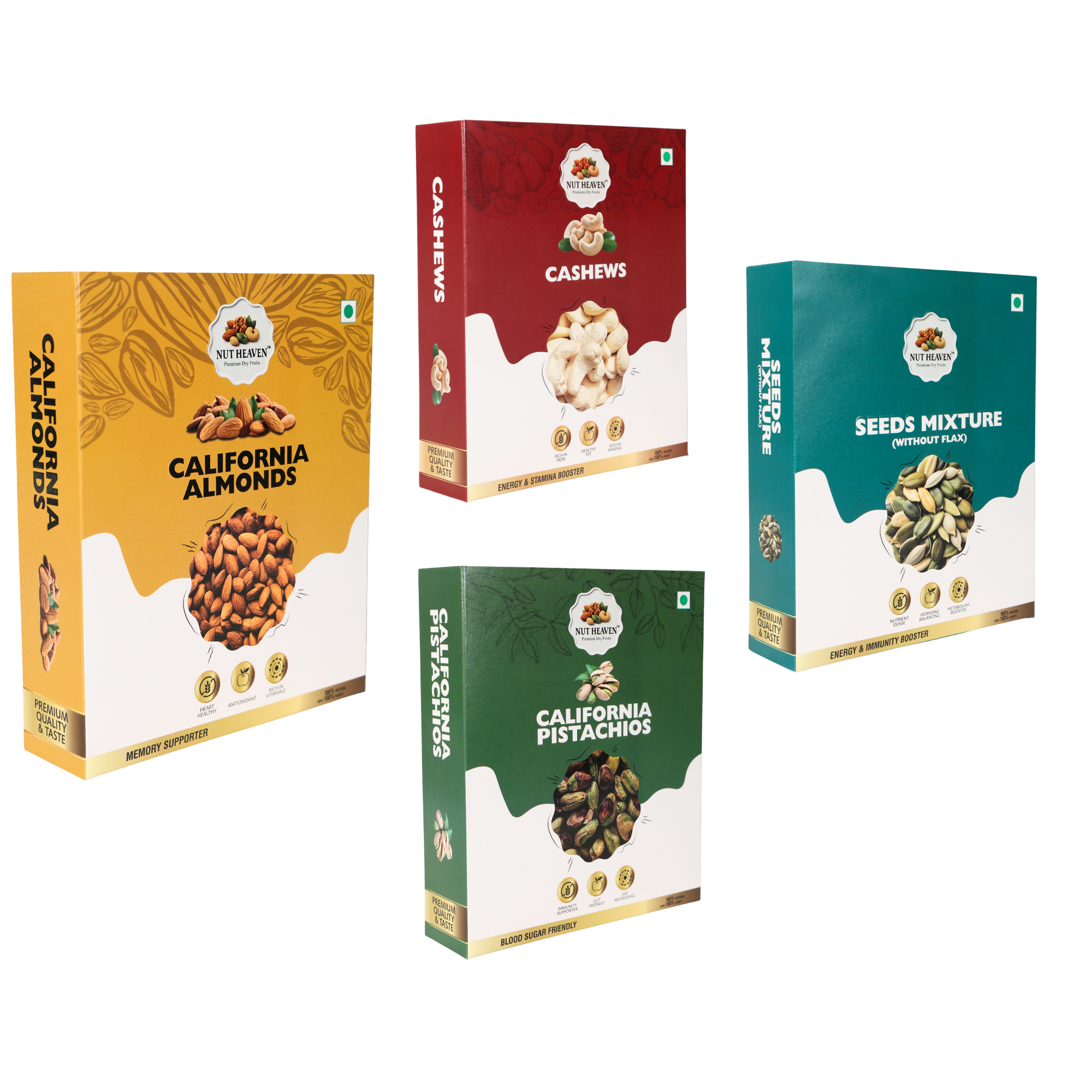 Nut Heaven Almonds 500g + Cashews 200g + Pistachios 200g + Seed Mix 200g | Premium Mix Pack | Healthy Dry Fruits Combo