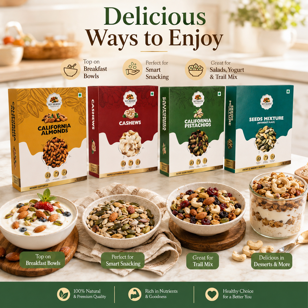 Nut Heaven Almonds 500g + Cashews 200g + Pistachios 200g + Seed Mix 200g | Premium Mix Pack | Healthy Dry Fruits Combo