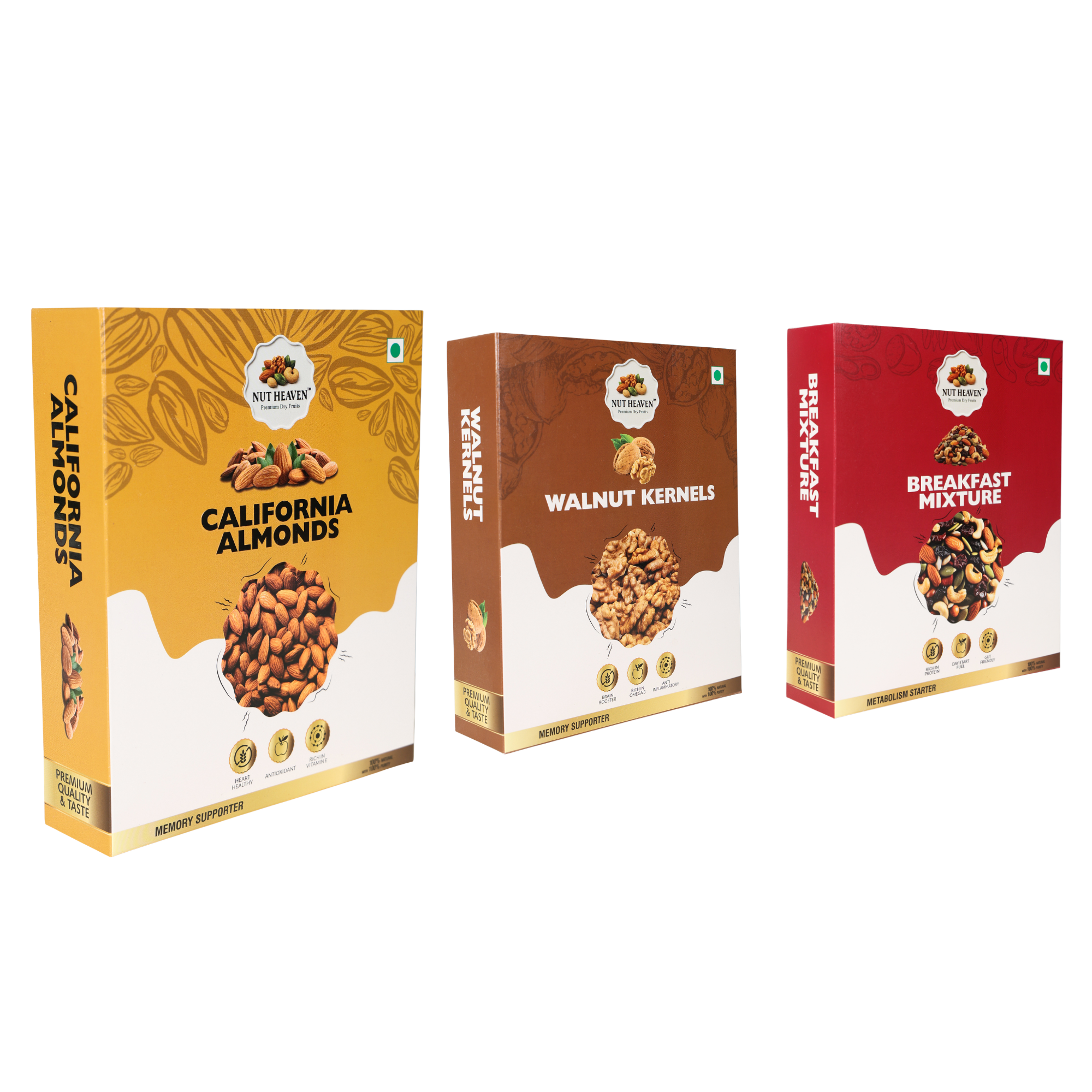 Nut Heaven Almonds 500g + Walnuts 200g + Breakfast Mix 500g | Balanced Premium Combo | Healthy Nutrition Pack