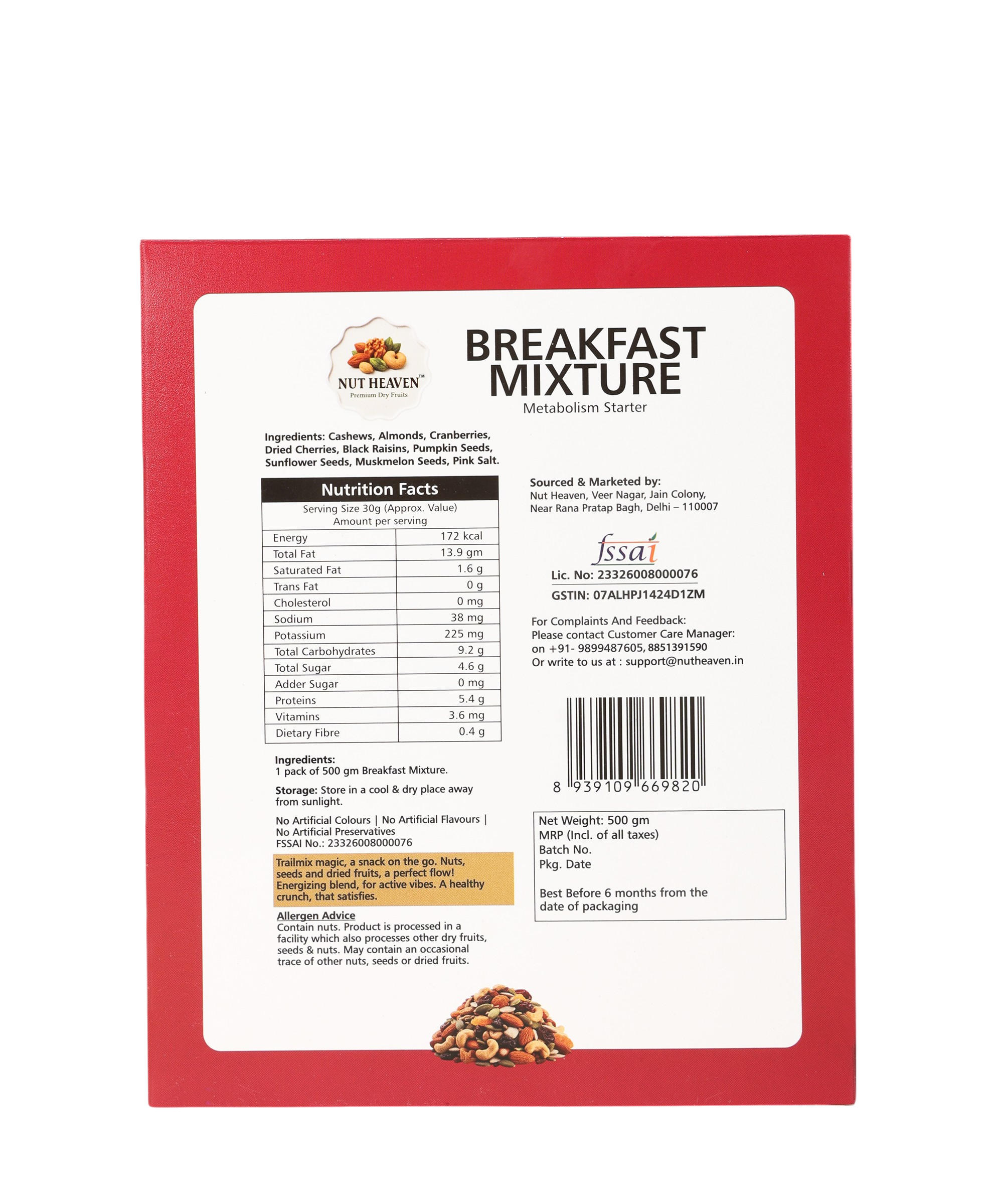 Nut Heaven Almonds 500g + Walnuts 200g + Breakfast Mix 500g | Balanced Premium Combo | Healthy Nutrition Pack