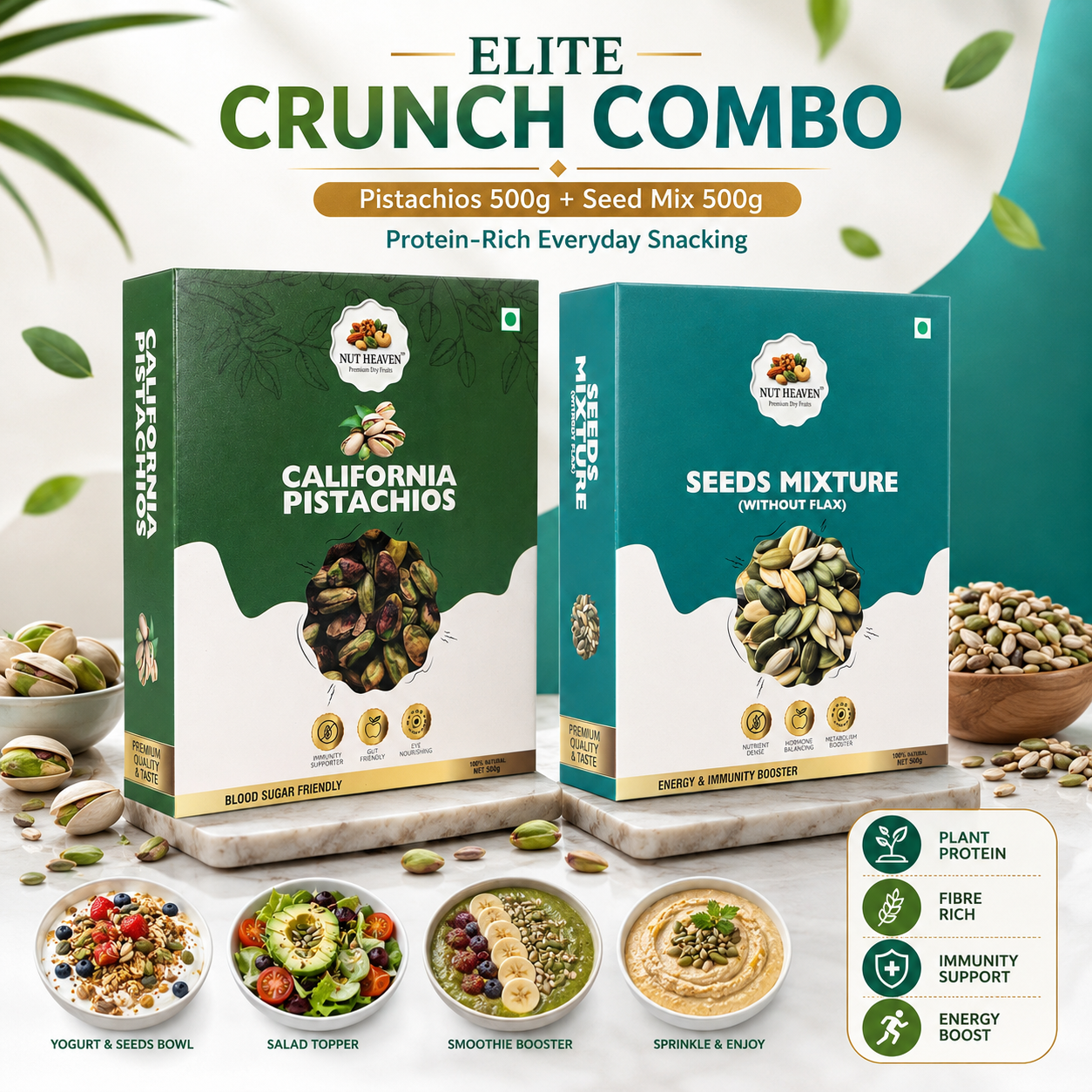 Nut Heaven Pistachios 500g + Seed Mix 500g | Elite Crunch Combo | Healthy Protein Snack Pack