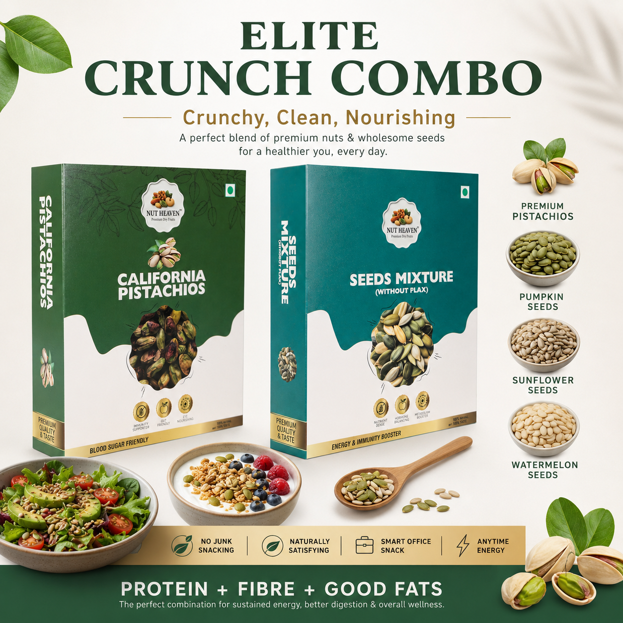 Nut Heaven Pistachios 500g + Seed Mix 500g | Elite Crunch Combo | Healthy Protein Snack Pack