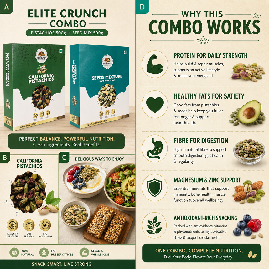 Nut Heaven Pistachios 500g + Seed Mix 500g | Elite Crunch Combo | Healthy Protein Snack Pack