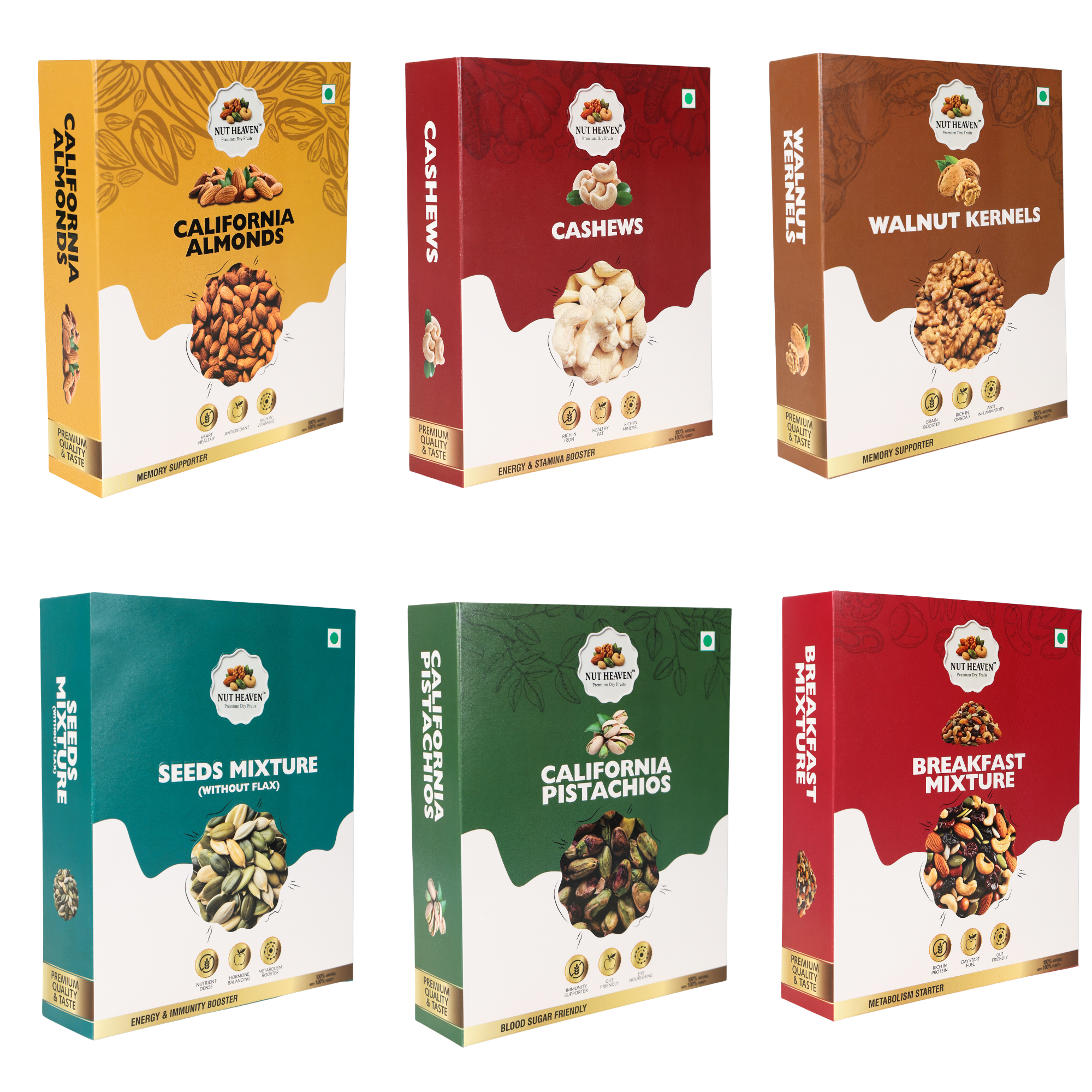Nut Heaven Complete Nut Heaven Box | All 6 Products 500g Each | Ultimate Premium Dry Fruits Combo