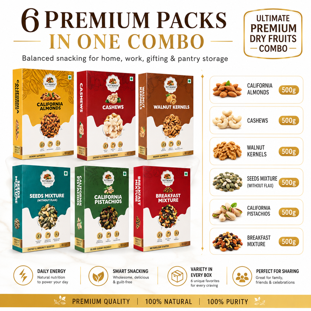 Nut Heaven Complete Nut Heaven Box | All 6 Products 500g Each | Ultimate Premium Dry Fruits Combo