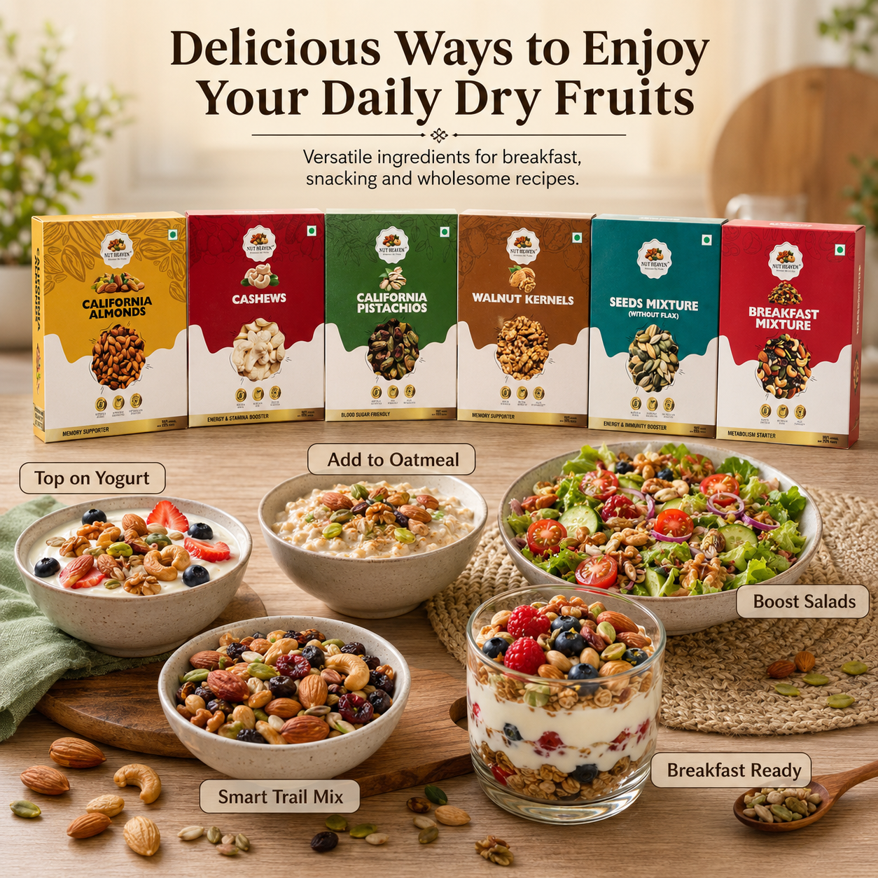 Nut Heaven Complete Nut Heaven Box | All 6 Products 500g Each | Ultimate Premium Dry Fruits Combo