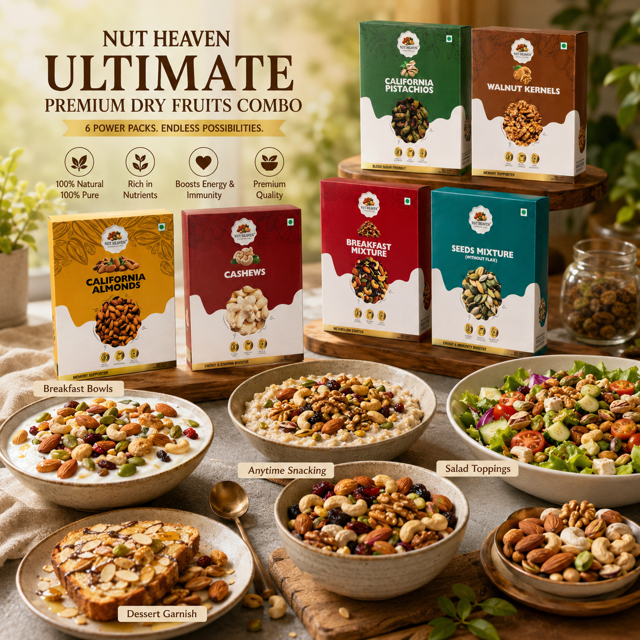 Nut Heaven Complete Nut Heaven Box | All 6 Products 200g Each | Healthy Dry Fruits Combo Pack