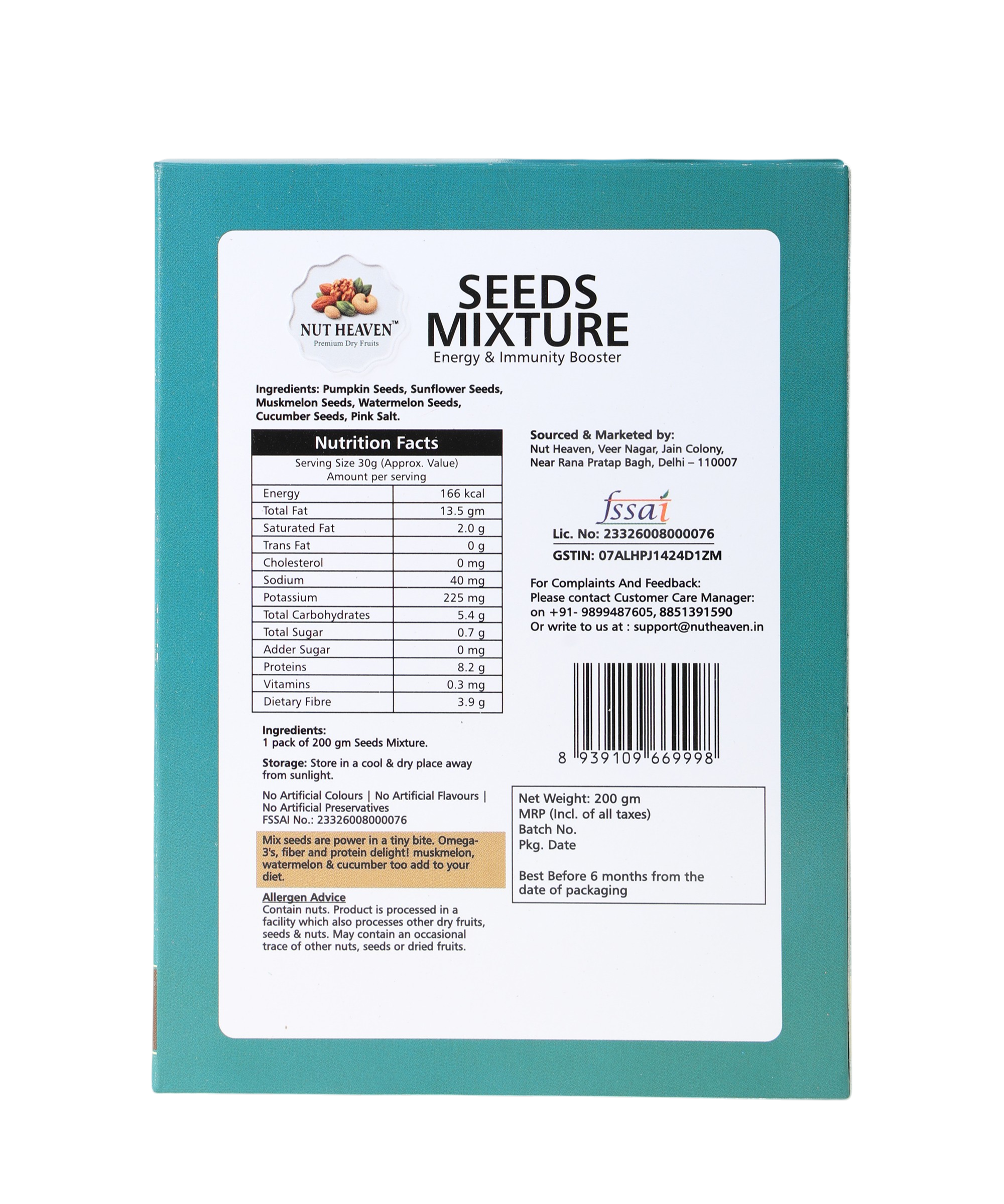 Nut Heaven Almonds 200g + Cashews 200g + Seed Mix 200g | Smart Gifting Combo | Healthy Nutrition Pack